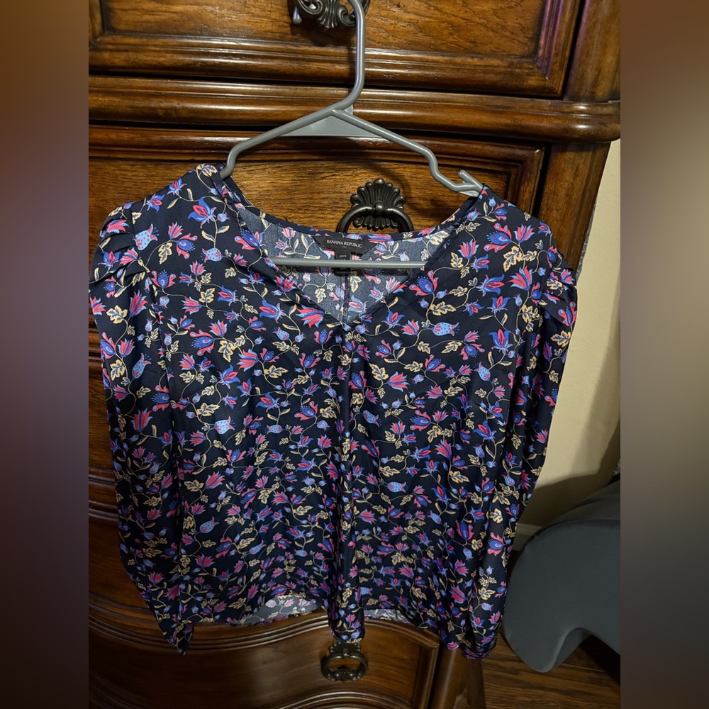 Banana Republic Navy Floral Blouse